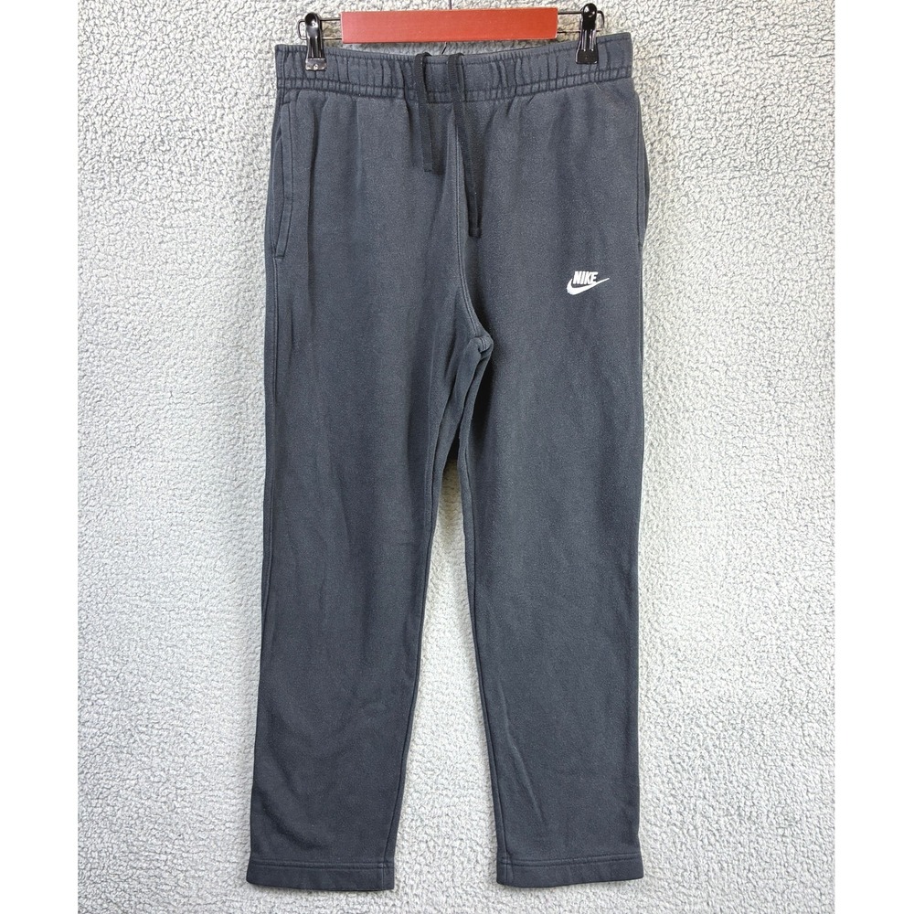 Nike Club Fleece Open Hem Sweatpants Mens M Black Embroidered Swoosh Athleisure